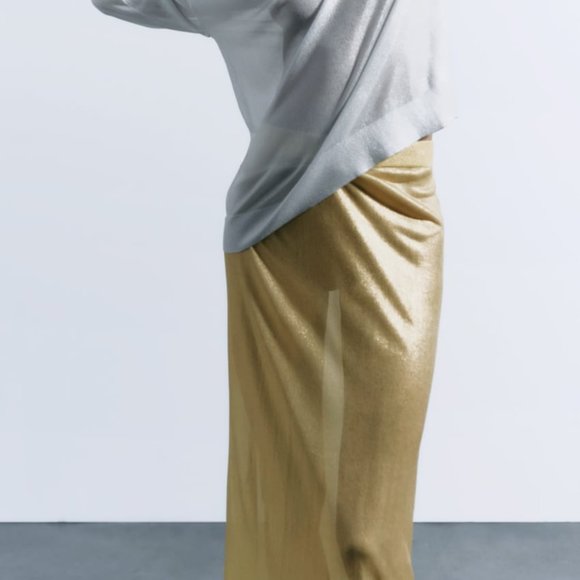 Zara Dresses & Skirts - NWT METALLIC THREAD SEMI SHEER GOLDEN KNIT SKIRT
